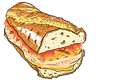 Zeichnung eines Pouletschnitzels im Brot
